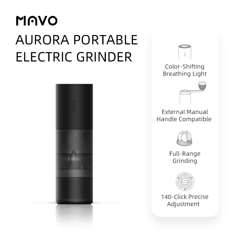 MAVO Aurora Portable Electric Coffee Grinder - Handle and Case Included