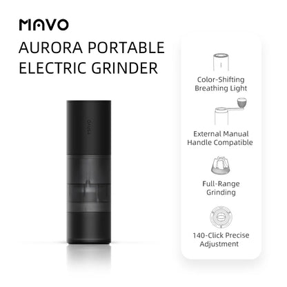 MAVO Aurora Portable Electric Coffee Grinder - Handle and Case Included